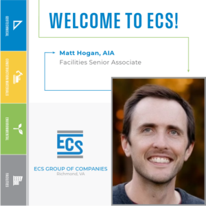 Square graphic with a headshot of Matt Hogan in the lower right corner and ECS logo with Matt's title.