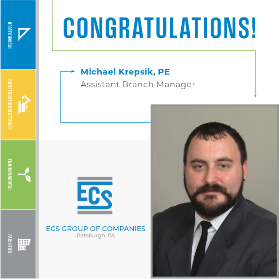 Square graphic with a headshot of Michael Krepsik in the lower right corner and ECS logo with Michael's title.